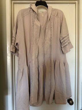Free People Cream Knit Hooded Tunic with Brass Logo Tag